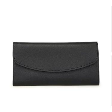 Imagem de Carteira feminina de couro genuíno com dobra dupla/tripla - Suporte minimalista para cartão de crédito com bloqueio de RFID e bolso para moedas, Preto, Casual