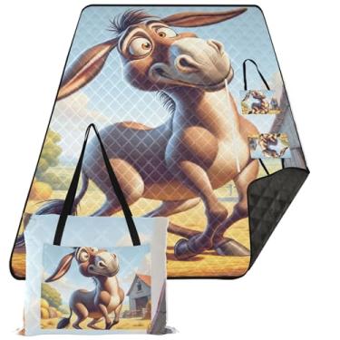 Imagem de TSENQUE Cobertor de praia engraçado burro sem areia à prova d'água, cobertor de acampamento estampado para grama, cobertor de piquenique fofo, dobrável, 203 cm x 152 cm