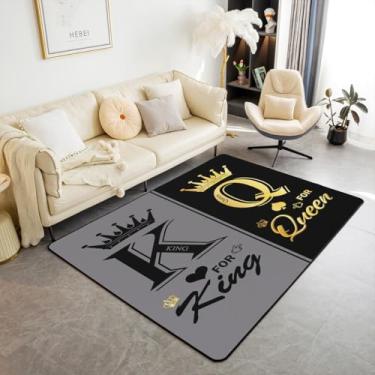 Imagem de Erosebridal Tapete para casal preto e cinza, 12 x 18 cm, tapete retangular com coroa de rei e rainha para homens adultos, dia dos namorados, tapete decorativo para sala de estar, tapete decorativo Mr
