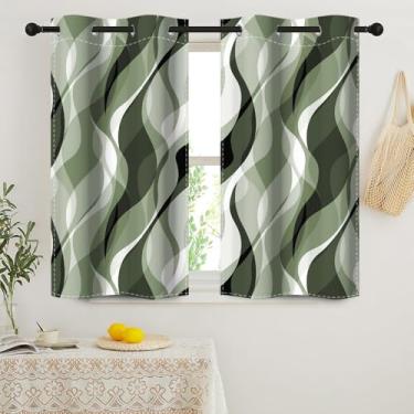 Imagem de DORCEV Cortinas de janela com linhas verdes arte abstrata estética gradiente verde sálvia blackout cortinas geométricas com isolamento térmico escurecimento de quarto, cortinas de cozinha, 66 x 114 cm