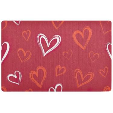 Imagem de TSENQUE Capacho vermelho com corações de dia dos namorados, fofo, impermeável, grande, engraçado, tapete de boas-vindas, tapetes de cozinha, antiderrapante, lavável, 81 x 50 cm
