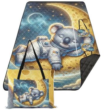 Imagem de TSENQUE Lindo cobertor de piquenique rosa estrelado lua coala cobertor de praia dobrável impermeável à prova de areia grande impressão tapete para acampamento 299.7 cm x 203.2 cm