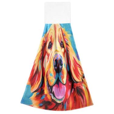 Imagem de Golden Retriever Toalhas de mão de outono para pintura de cachorro com laços para pendurar conjunto de 2 toalhas de banheiro altamente absorventes, toalha de cozinha para decoração de casa 18,2 x 14