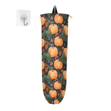 Imagem de Suporte de saco plástico de abóbora com folhas e videiras, bolsa de armazenamento de cozinha, protetor de saco para sacolas plásticas
