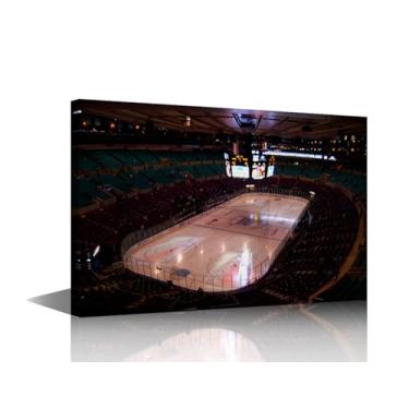 Imagem de TUMOVO 1 peça de arte de parede em tela para quarto, área de hóquei, pinturas de parede para sala de estar Nova York Manhattan Madison Square Garden Stadium impressão em tela emoldurada pronta para