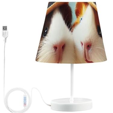 Imagem de TSENQUE Candeeiros de mesa personalizados com estampa de porquinho-da-índia bonitos e modernos lâmpadas de cabeceira para mesa de cabeceira recarregável por USB, lâmpada quente que muda de cor