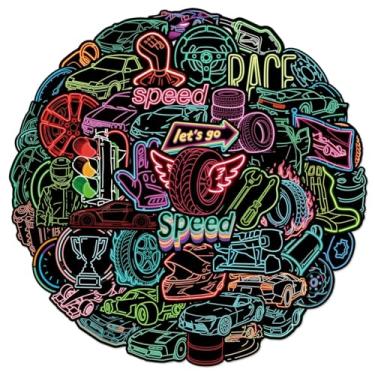 Imagem de Pacote com 50 adesivos neon com tema de carro de corrida, garrafas de água, laptop, celular, computador, guitarra, skate, hidroflasks, adesivo de vinil para carro de corrida, impermeável, estético