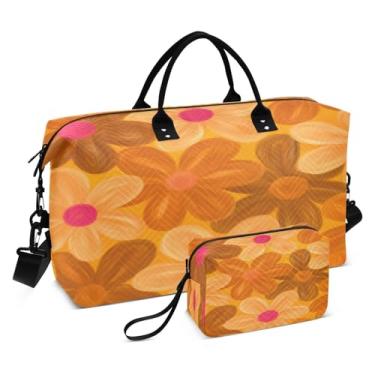 Imagem de CEBUGI Bolsa feminina acolchoada floral laranja grande bolsa de viagem de fim de semana bolsas hospitalares para trabalho de parto e parto
