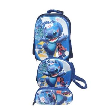 Imagem de Kit Mochila Escolar Infantil Stitch, Mochila com Rodas, Lancheira e Estojo, Rosa, 3 Peças