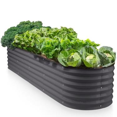 Imagem de Cama de jardim elevada de aço galvanizado 9 em 1 // Plantador modular de 8 × 2 × 1,15 m para jardinagem, legumes, flores // Canteiros de jardim elevados de metal de 45 cm de altura ao ar livre (cinza