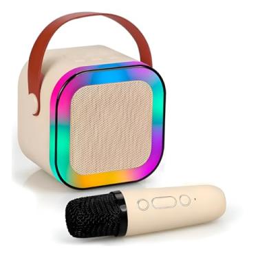 Imagem de Caixinha de Som Bluetooth 5.0 com Microfone e Luzes RGB, 5W, Karaokê Portátil, Bateria 1200mAh, Suporta Cartão TF e USB, 9x9x7cm, Cor Rosa (Rosa)
