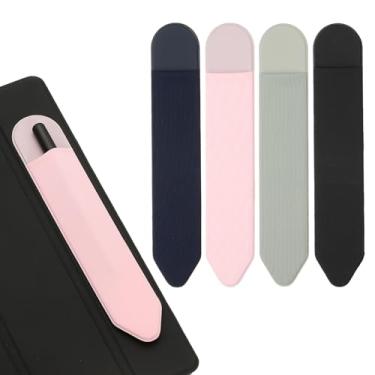 Imagem de PATIKIL Suporte de lápis para caneta, 4 peças, estojo elástico adesivo para caneta, bolsa, bolso elástico, acessórios para tablet, caderno, preto/cinza/rosa/verde escuro