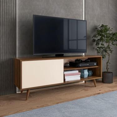 Imagem de Rack Estante Multifuncional para TV até 43 Polegadas – Design Moderno e Retrô com Pés de Madeira(Off White)