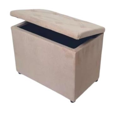 Imagem de Puff Quarto,Baú Retangular Banquinho Suede e Corino Decorativo Guarda Objetos Organizador Puff Pufe sala(Bege Suede)