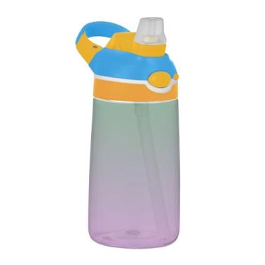 Imagem de Garrafa de água infantil de 473 ml com tampa de palha, garrafa de água esportiva Tritan de 473 ml à prova de vazamento, copo infantil reutilizável portátil, alça de transporte, verde trevo lavanda