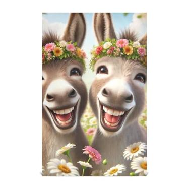 Imagem de Joisal Animais engraçados burros fofos conjunto de toalha de prato de cozinha rosa decorativo bonito chá toalhas de mão panos de lavar louça reutilizáveis absorventes 45 x 71 cm, pacote com 6