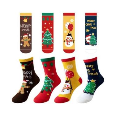 Imagem de 4 pares de meias de Natal, meias de Natal fofas de desenho animado par