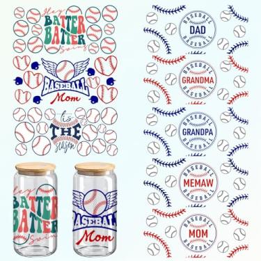 Imagem de Adesivos para copos DTF com tema de beisebol, design de beisebol UV pacote com 8 para copos de 473 ml, artesanato em vidro e madeira, 28 x 5 polegadas (267)