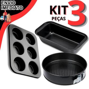 Imagem de Kit Formas Assadeira Teflon Forma De Pães 26cm Forma De Bolo 28cm E Fo