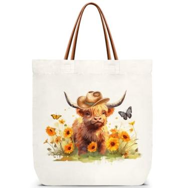 Imagem de ZEDEV Sacola para vacas, girassóis, borboleta, lona, bolsa de ombro reutilizável, para viagens, trabalho, compras, academia, bolsa de aniversário, presente para mulheres, professoras, melhores amigas