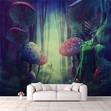 Imagem de Moderno 3D Fantástico País das Maravilhas Paisagem Floresta com Estrada Cogumelos Samambaias Papel de Parede Branco Adesivos de Parede Adesivos de Parede Removíveis Mural de Papel de Parede para Sala