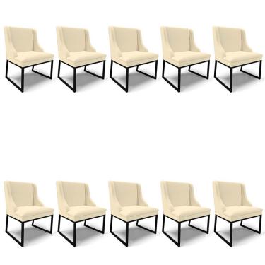 Imagem de Cadeira Sala De Jantar Industrial Preto Kit 10 Liz Linho Bege D03 - D'rossi