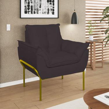 Imagem de Poltrona Sofá Luxo Base Metal Dourada Recepção Escritório