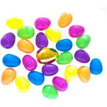 Imagem de Pacote com 48 ovos de Páscoa com dobradiças brilhantes de plástico sortido perfeito para caça aos ovos de Páscoa com ovo dourado surpresa