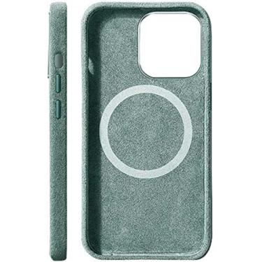 Imagem de VEVEL Capa de telefone luxuosa totalmente embrulhada, capa para Apple iPhone 14 Plus feita de material Alcantara 6,7 polegadas 2022 [carregamento sem fio] (cor: verde claro)