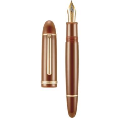 Imagem de AEHON Caneta-tinteiro de resina colorida de 0,5 mm, ponta fina, escrita suave, elegante, papelaria, canetas de presente para material de escritório (clipe dourado café, F)