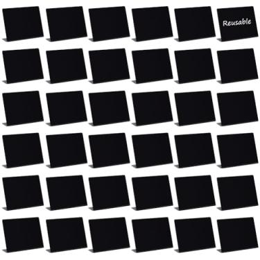 Imagem de BENECREAT 36 peças de mini placas de quadro-negro, quadro negro de placa de mesa, pequenas etiquetas de placas de alimentos de PVC para casamentos, festas de aniversário, buffet, padaria e varejo, 9 x