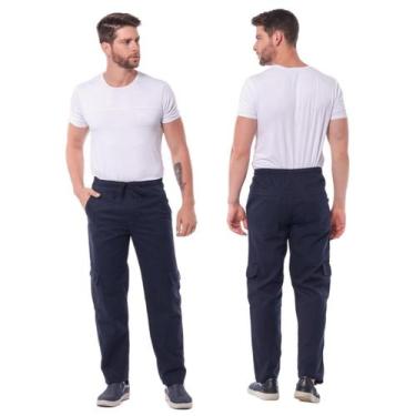 Imagem de Calça Cargo Masculina Sarja Larga Cintura Elastico Skate Bolsos Latera