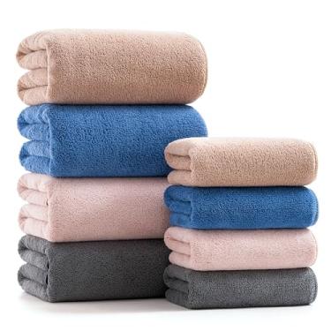 Imagem de sakano Conjunto de toalhas de banho de microfibra coloridas de 6 peças - toalhas de secagem rápida, super absorventes e não derramam para família, academia, spa e salão de beleza - rosa + cinza escuro