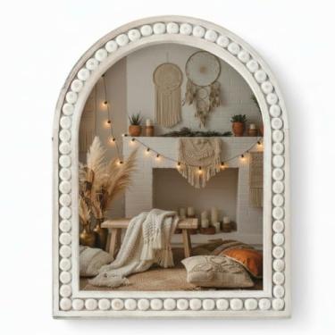 Imagem de AceOrbit Moldura Boho de 12,6 cm x 17,8 cm, moldura de Natal rústica pendurável e estável com painel de vidro para exibição de parede ou mesa, presente de casamento boêmio para casa de fazenda