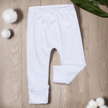Imagem de Calça para Bebê Com Pé Reversível Em Suedine Algodão Branco - Era Uma 