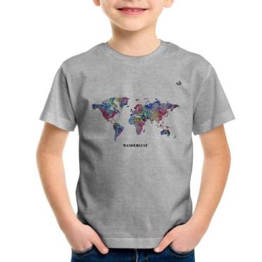 Imagem de Camiseta Infantil Mapa mundi mosaico - Foca na Moda, Cinza, 12
