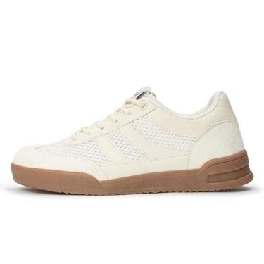 Imagem de LUCKY STEP Tênis feminino retrô clássico de malha com sola de goma, tênis casual para corrida, skate e caminhada, Bege, 36