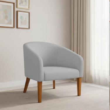 Imagem de Poltrona Sala Decorativa Stella Pé Madeira Trapézio Castanho Suede D03