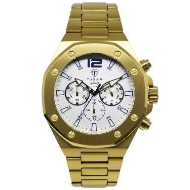 Imagem de Relógio Cronógrafo Masculino de Aço Tuguir Analógico Infinity GCS-1271 Dourado e Branco