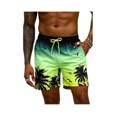 Imagem de Bermuda De Praia Masculina Com Estampa De Plumas Em Gradiente Colorido