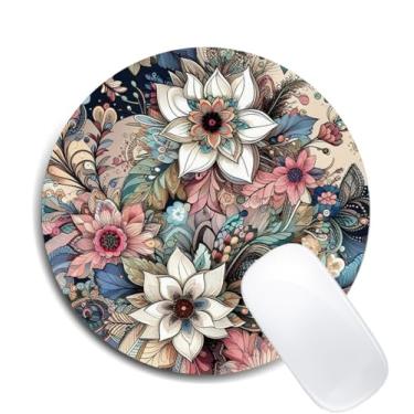 Imagem de Tapete de rato com padrão mandala floral redondo antiderrapante para computador portátil escritório decoração de computador bonito acessórios de mesa design personalizado tapete de rato