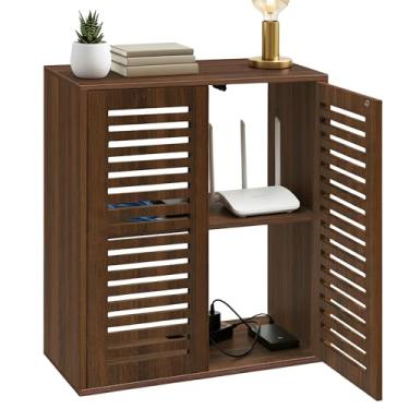 Imagem de Armário de armazenamento de roteador WiFi, modem de caixa de armazenamento de roteador de chão, caixa de armazenamento multifuncional para roteador, filtro de linha e organizador de gerenciamento de