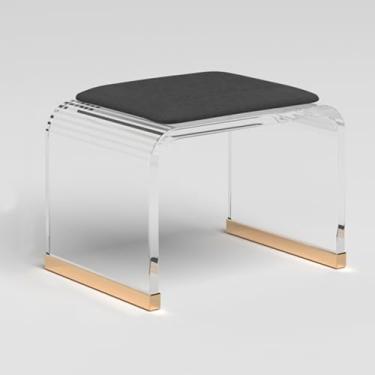 Imagem de Banqueta moderna de acrílico transparente com almofada de veludo, banco acolchoado para quarto, sala de estar, escritório - assento de entrada elegante, sem necessidade de montagem