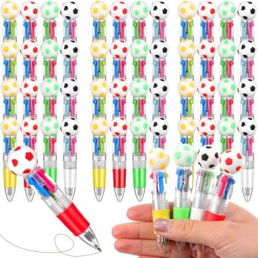 Imagem de Kifmurase 48 peças de lembrancinhas de festa de bola de futebol, canetas multicoloridas 4 em 1 para presentes de festa de aniversário, canetas esferográficas divertidas com tema de futebol para