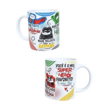 Imagem de Caneca Flork Dia dos Pais 340ml em Porcelana Premium | “Você é Meu Super-Herói ... Te Amo Pai” | Presente Criativo e Carinhoso para Pai (PRETO)