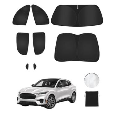 Imagem de EVOOOR 8 peças de persiana para Ford Mustang Mach-E 2021-2024 2025 acessórios - cobertura total frontal traseira lateral triangular pára-brisa kit de viseira solar - proteção contra raios UV e