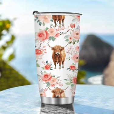 Imagem de Caneca de café com isolamento térmico copo de viagem garrafa de água presentes para Natal, aniversário, dia das crianças, presente de aniversário, gado gelado, 590 ml, cabo de aço inoxidável quente e