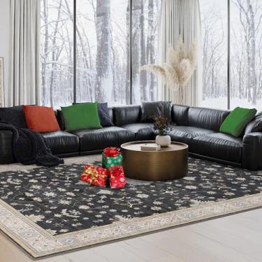 Imagem de Tapetes Boho laváveis 5x7 para quarto, tapete preto para sala de estar, tapete moderno de lã sintética macia para crianças, sala de jogos, dormitório, berçário, sala de jantar, escritório, casa