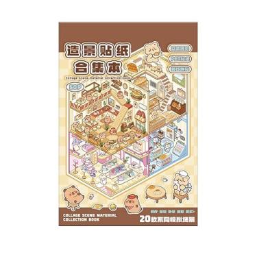 Imagem de 3D Sticker Scene Book 20 Sets 3D House Stickers Therapy DIY Stickers Miniature Cozy Room Sticker Scenes for Adults Relief Stress Funny Gift for Holiday (Brown