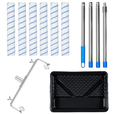Imagem de Kit de rolo de pintura de 45,7 cm, conjunto de rolos de pintura grande, 12 peças de tinta de rolo, moldura de rolo ajustável e pincel de rolo de 45,72 cm, poste de aço espesso extensível de 3,5 m para